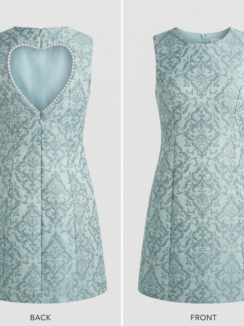Bridgerton Cutout Heart Dress Teal Damask Pearl Back Detail Women’s M NWT